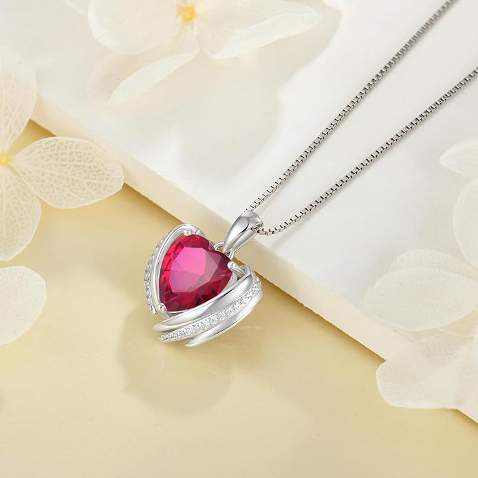 Birthstone Heart Necklace for Women, Infinity Love Heart Birthstone Crystal Charm, 925 Sterling Silver Zirconia Necklace for Mother's Day for your mother and jewelry for your beloved ones on anniversaries