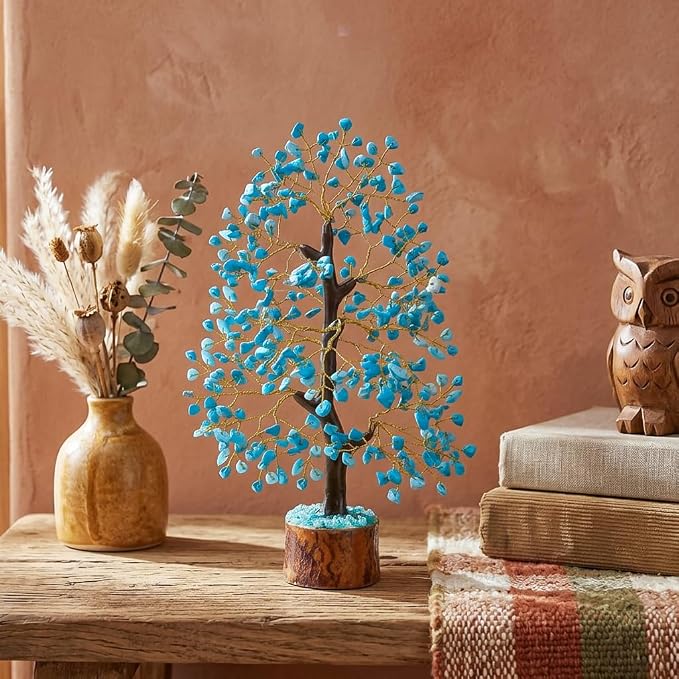 Crocon® Turquoise Crystal Tree of Life for Unique Gifts for Mom, Dad, Home and Office Decor, Handmade Gemstone Healing Crystals Tree for Positivity, Money & Good Luck, Birthday Gifts for Women, Men