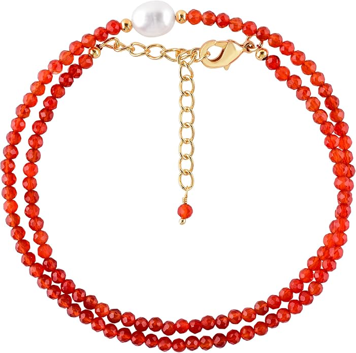 InfinityGemsArt Gemstone Gold Necklace For Women, Birthstone Natural Crystal Stone With Freshwater Pearl Beaded Jewelry, Gold Plated 18 Inch Chain