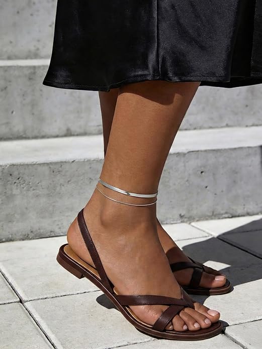 U7 Silver/Gold Ankle Bracelets for Women Layered Chain Anklets Stainless Steel Waterproof Summer Beach Anklet Cham, Adjustable 8.5"-10.5"