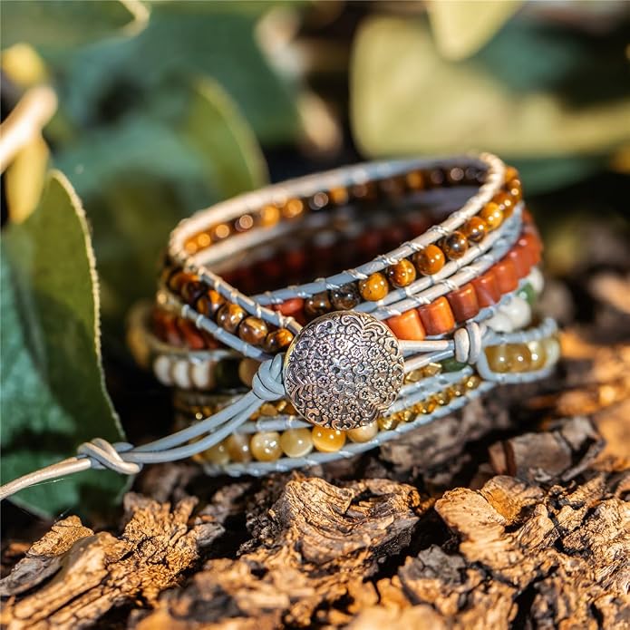 YGLINE Boho Handmade Wrap Leather Tube Crystal Stone Bracelet for Women