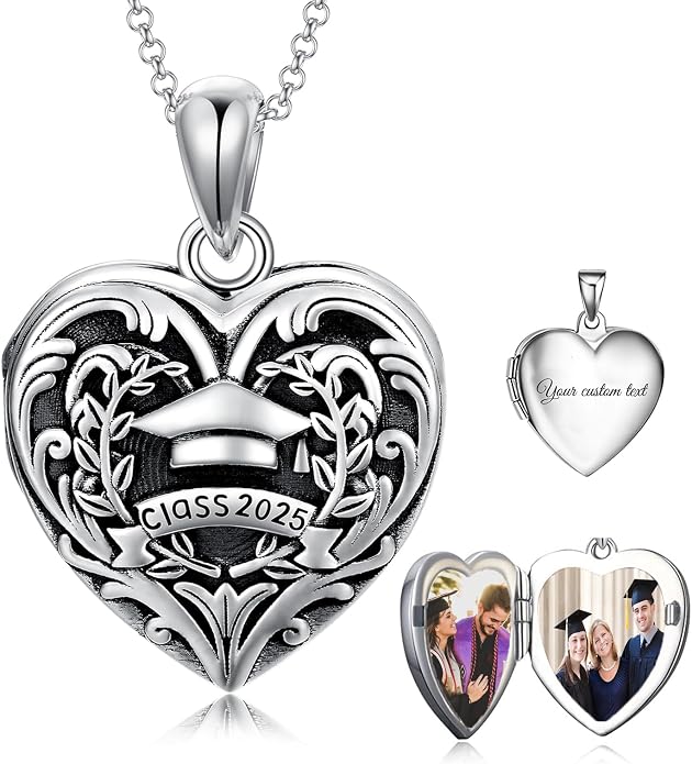 SOULMEET Personalized Silver Locket Necklace That Holds Pictures Photo Keep Someone Near to You, Memorial Custom Lockets Necklaces Letters Engraving for His Her