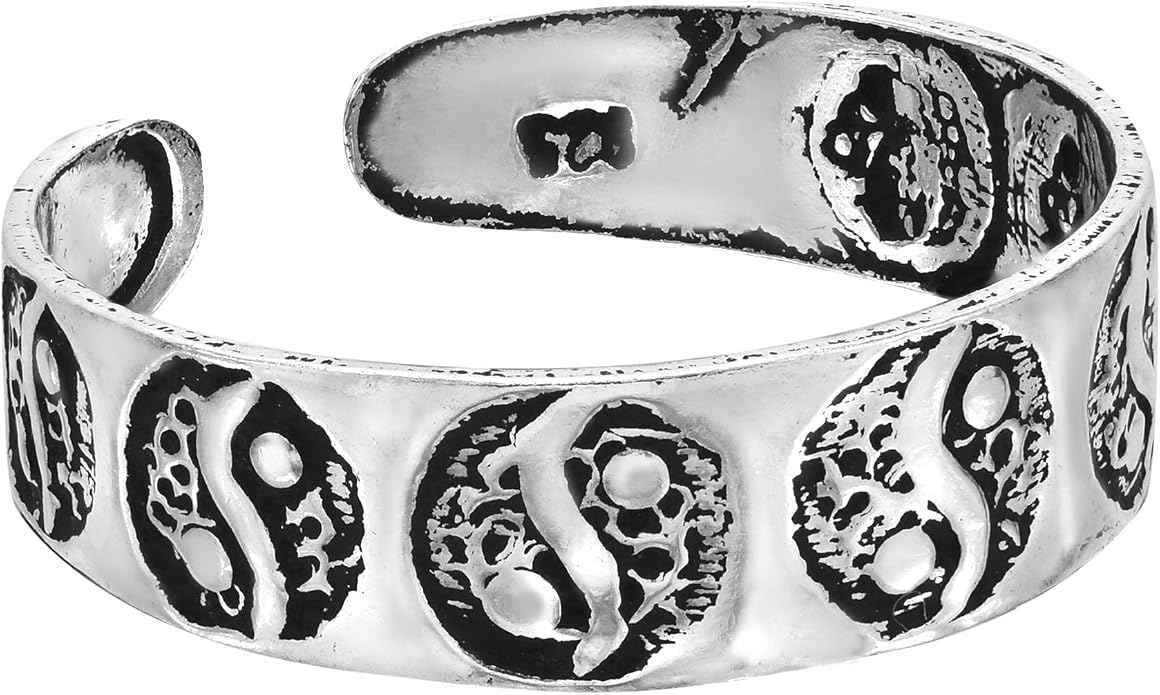 AeraVida .925 Sterling Silver Adjustable Toe Ring or Pinky Ring 5mm Wide Open Band, Stackable Minimalist Summer Foot Jewelry | Sun Moon Star Turtle Butterfly Leaf Olive Branch Ocean Wave Yin Yang Design