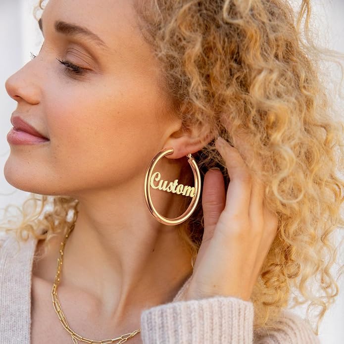 Stainless Steel Chunky Hoop Earrings For Women, Minimalist and Chic, Black/Gold Plated, Round Hoops Earrings Hypoallergenic, Size: 30mm/40mm/60mm/80mm, Come with Box