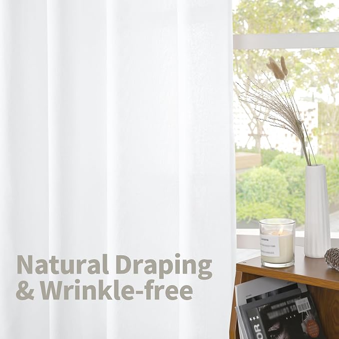 YoungsTex White Linen Curtains 54 Inches Long for Short Windows, Bronze Gromme Light Filtering Drapes for Bedroom Bathroom Kitchen Lightweight, 2 Panels, 52 X 54 Inch