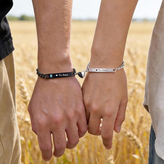MEALGUET Matching Couple Bracelets for Men Women : His Hers Stainless Steel Cuban Link Chain Bracelets Set for Boyfriend Girlfriend Husband Wife, Romantic Gifts for Valentines Birthday Anniversary