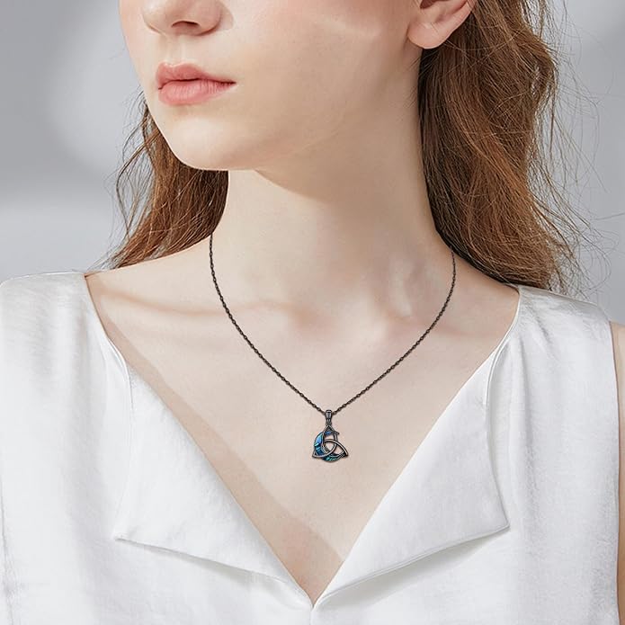 CHENGHONG Celtic Moon Necklace for Women 925 Sterling Silver Celtic Knot Moonstone Pendant Necklace Crescent Irish Necklaces Celtics Jewelry Gift for Women Men