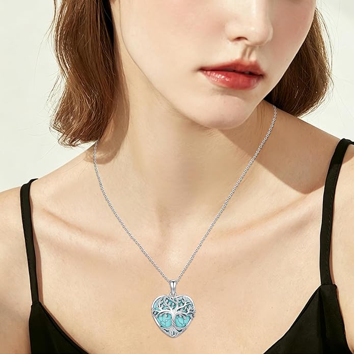 Tree of Life Necklace for Women Moonstone/Turquoise/Amethyst Pendant Boho Necklace Fine Jewelry Gifts for Wife Mom Grandmother