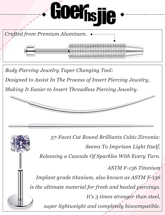 F136 Titanium 20/18/16g Threadless Earrings Nose Rings Lip Medusa Studs 6/7/8/10mm Piercing Jewelry for Women Men