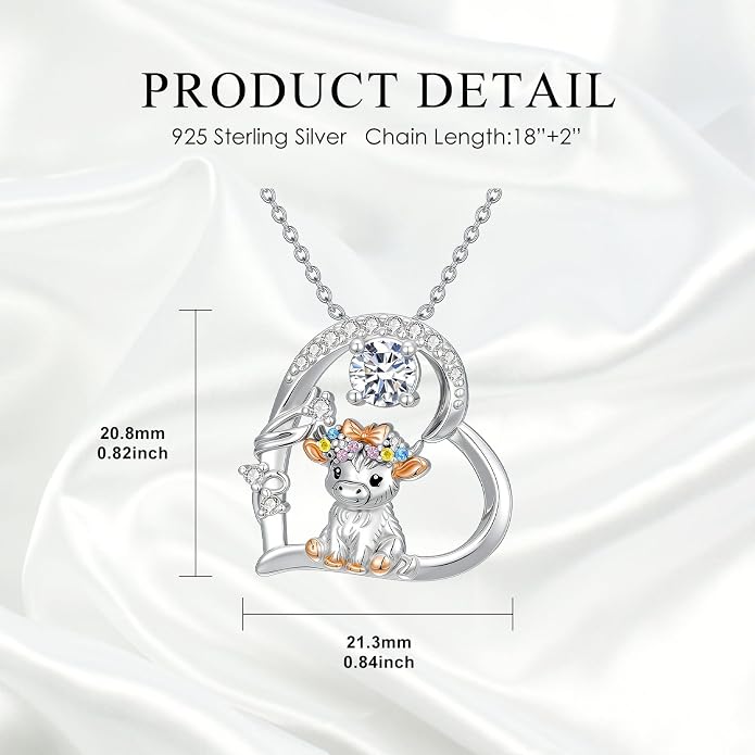 Highland Cow Gifts for Women 925 Sterling Silver Highland Cow Birthstone Necklace Fluffy Cow Jewelry Gifts Birthday Christmas