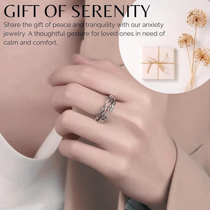 Halukakah 18K Gold/Platinum Plated Anxiety Spinning Ring: Stylish Diamond Heart Stress Relief Jewelry with Beads Spinner,Himalaya Salt Added,Size Adjustable,Gift for Women,Teens,Girls,Daughter,and Mom