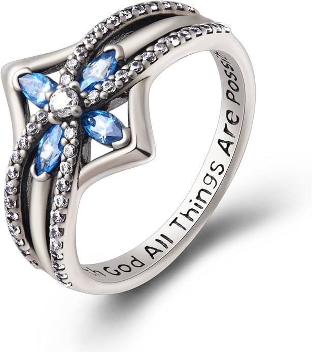 YFN Cross Ring Vintage Tone Sterling Silver With God All Things Are Possible CZ Band Rings Size 6-10
