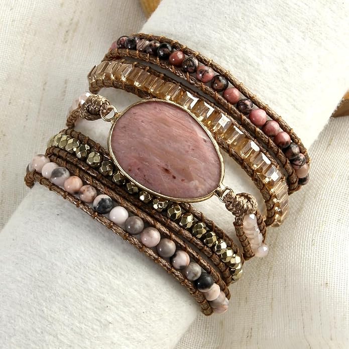 Women Wrap Bracelet Boho Natural Jasper Crystal Stone Beads Strand Bracelets