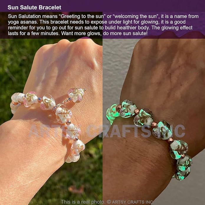 ARTSY Crafts Glow in the Dark Heart Shaped Glass Bead Bracelets & Necklaces, Handmade in USA