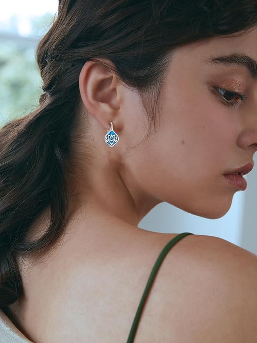 WINNICACA Leverback Earrings for Women 925 Sterling Silver Tree of Life Earrings Dangle Drop Turquoise Moonstone Moss Agate Heart Jewelry Gifts for Women Her Wife Anniversary Birthday Gifts