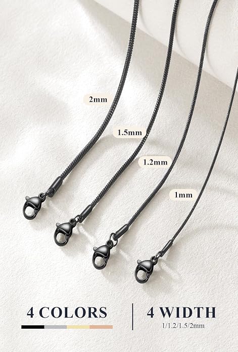 U7 Snake Necklace for Women 14K Gold Plated/Silver/Rose Gold/Black Chain Necklace Hypoallergenic, Stainless Steel Tiny Snake Chain Necklace 1/1.2/1.5/2MM, 14-30" Adjustable Minimalist Gift