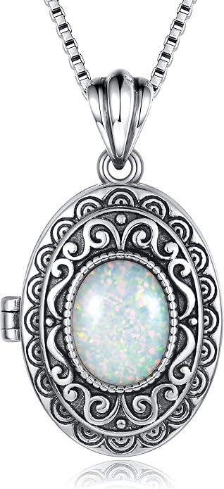 MANBU Sterling Silver Locket Necklace for Women Oval-Shaped Locket Pendant Holds Pictures Always with You Vintage Style Photos Locket Jewelry Gifts for Loved One