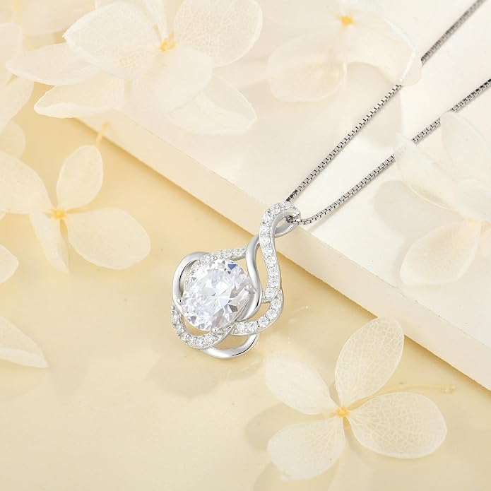 Birthstone Necklace for Women 925 Sterling Silver Pendant Necklaces Oval Cut Cubic Zirconia Necklace Jewelry