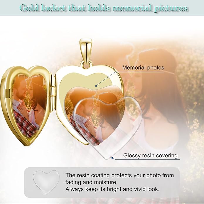 SOULMEET Personalized Silver Locket Necklace That Holds Pictures Photo Keep Someone Near to You, Memorial Custom Lockets Necklaces Letters Engraving for His Her