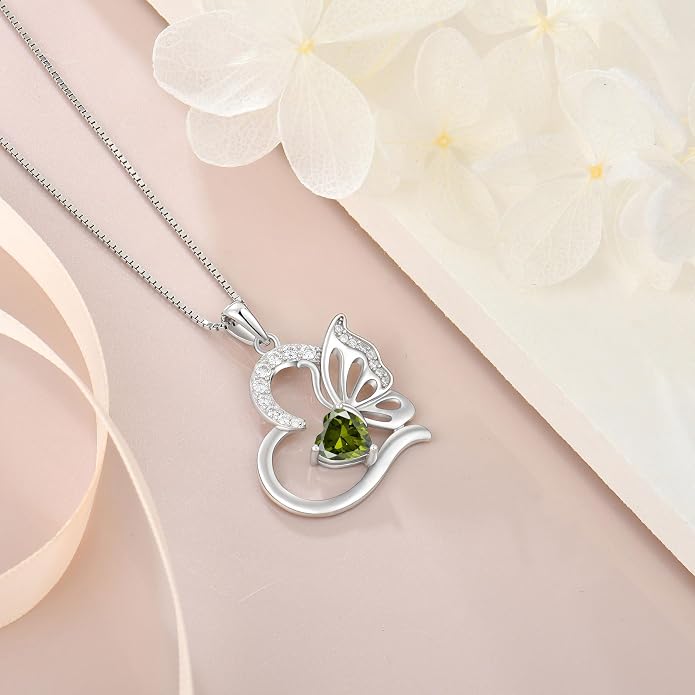 Butterfly Necklace for Women 925 Sterling Silver Heart Pendant Birthstones Jewelry Gift