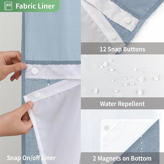 eachope No Hook Stall Shower Curtain with Snap-in Fabric Liner - 54x80 Heavy-Duty Linen Textured Striped Design,Narrow Rustic Modern Farmhouse Bohemian Bathroom Curtain,Water-Repellent,Blue