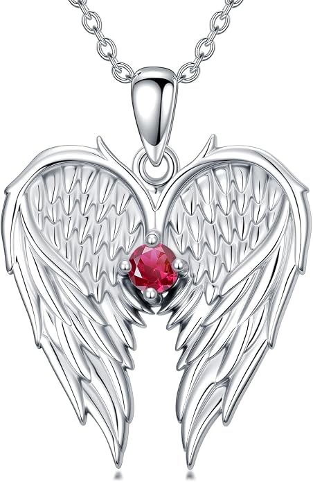 Dorunmo Guardian Angel Wing Pendant Birthstone Heart Necklace Birthday Jewelry Gifts for Women Mom Wife Daughter