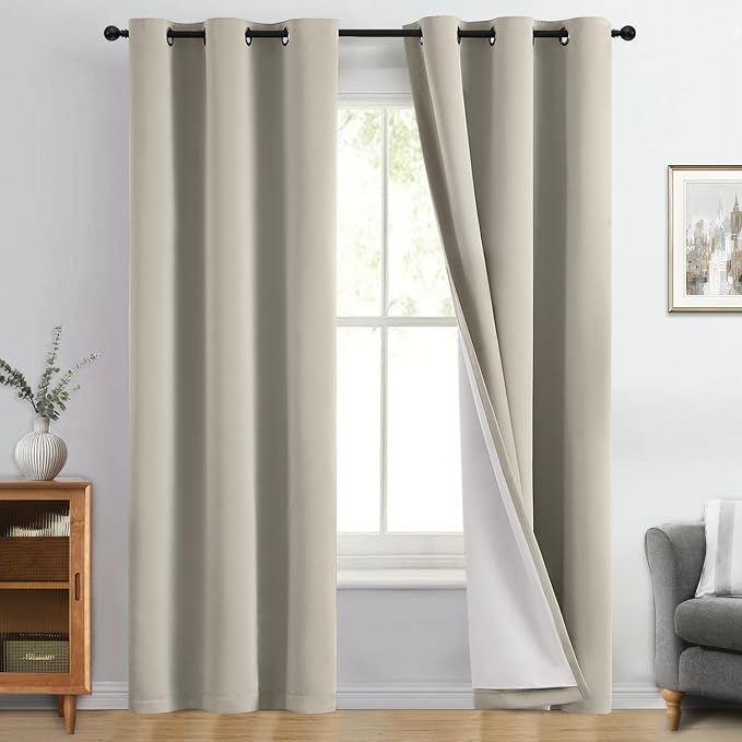 Yakamok Stone Blackout Curtains 84 Inches Long for Bedroom 40" Wide 2 Panel | Blackout Curtain Panels for Bedroom, 2 Thick Layers Grommet Top Thermal Insulated Drapes with White Back for Living Room
