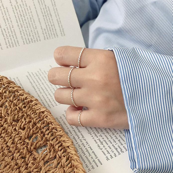925 Sterling Silver Knuckle Rings for Women Minimalist Thin Stacking Rings Set 3PCS Midi Pinky Ring Size 2.5-8.5