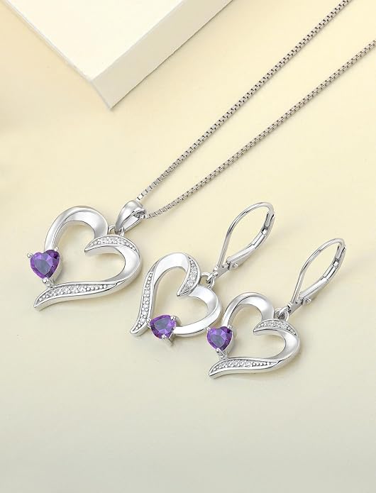 YL Heart Necklace 925 Sterling Silver Love Heart Pendant Birthstone Jewelry for Women