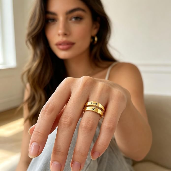 I Fcking Love You Ring, Stainless Steel Engraved Inspirational Words Heart Open Adults Women Vintage Promise Rings Lover Wife Jewelry
