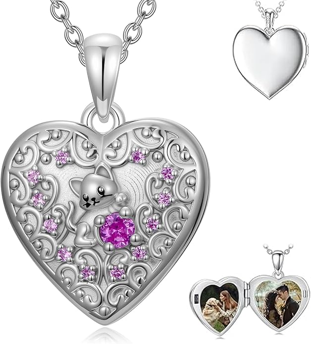 Dorunmo Personalized Locket Necklace 925 Sterling Silver that Holds Pictures Butterfly Birthstone Photo Heart Locket Custom Jewelry Congratulations New Beginnings New Job Gifts for Women