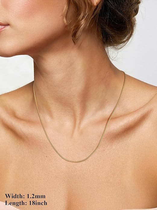 U7 Snake Necklace for Women 14K Gold Plated/Silver/Rose Gold/Black Chain Necklace Hypoallergenic, Stainless Steel Tiny Snake Chain Necklace 1/1.2/1.5/2MM, 14-30" Adjustable Minimalist Gift