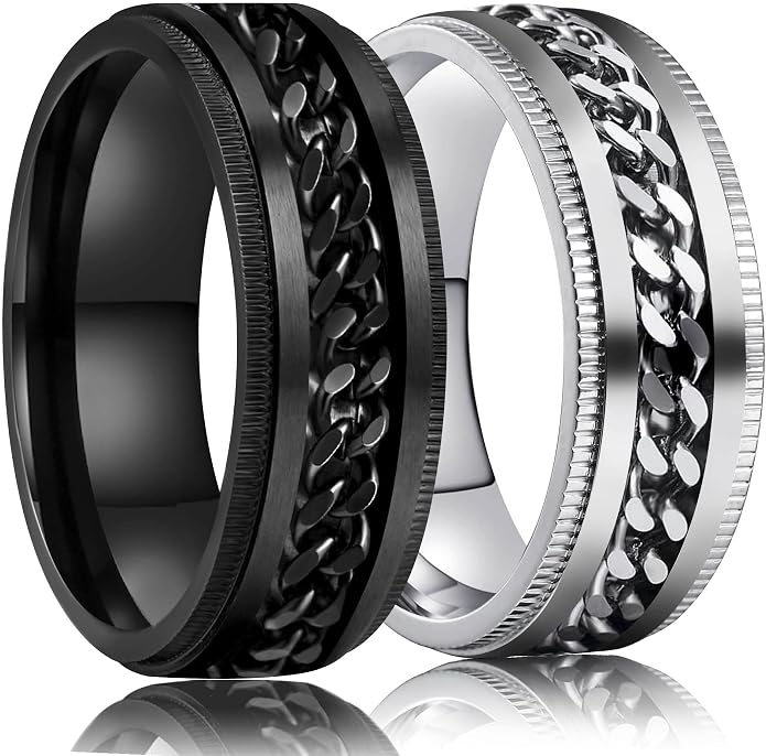 LAOYOU Fidget Anxiety Ring for Men | 8mm Spinner Band for Calming, Worry, Stress Relief & Mindfulness | Hypoallergenic Stainless Steel Comfort Fit Non Tarnish