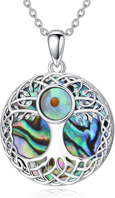 Tree of Life Necklace 925 Sterling Silver Abalone Shell Celtic Knot Tree Pendant Necklace Jewelry Gifts for Women Birthday Christmas