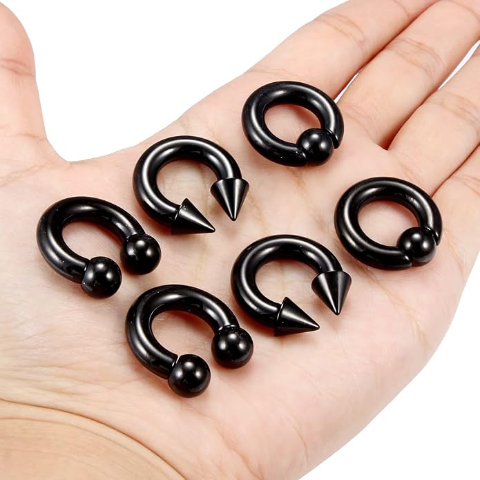 00G 0G 2G 4G 6G 8G 10G 12G 14G 16G Septum Rings Silver Black Surgical Steel Heavy Gauges Earrings Stretching kit Eyebrow Lip Septm Nose Rings Helix Tragus Daith Rook Earrings Hoops 10mm-19mm
