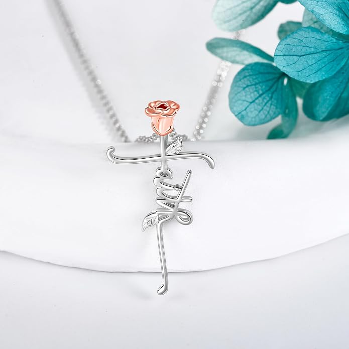 Faith Cross Necklace For Women Birthstone Sterling Silver with Simulated Birthstone Cross Jewelry Christian Gifts