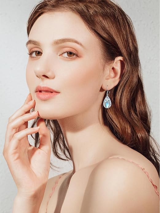 Dorunmo Moonstone Dangle Drop Earrings s925 Sterling Silver Leverback Earrings Filigree Moonstone Jewelry Birthday Gifts for Women