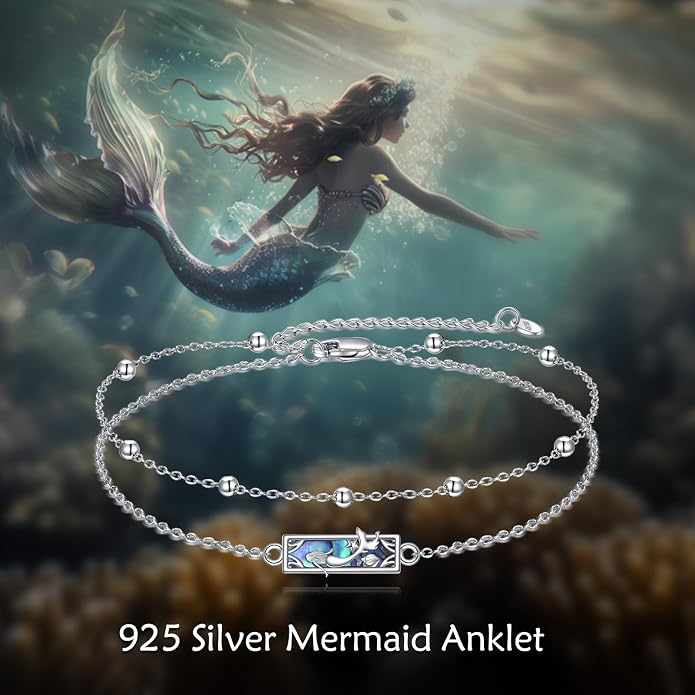VONALA Mermaid Anklet 925 Sterling Silver Abalone Shell Ocean Jewelry Gifts for Women Mother Friends