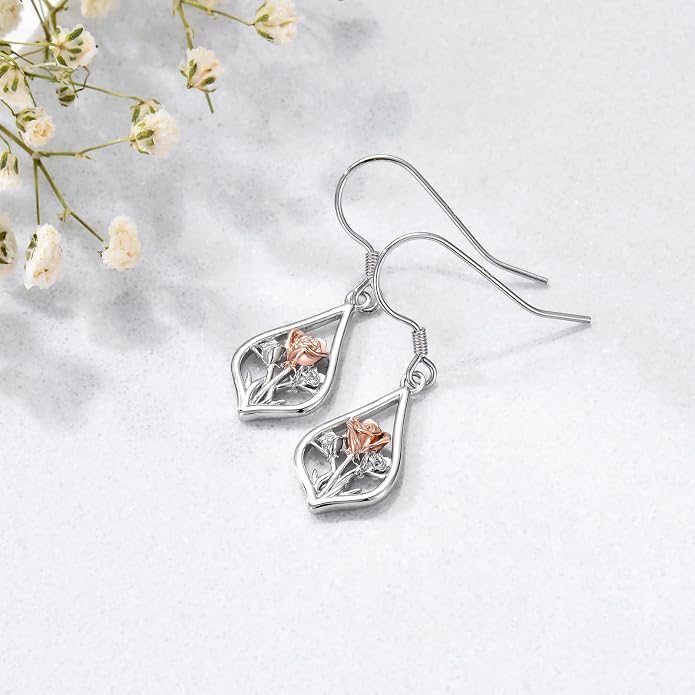 WINNICACA Sterling Silver Dangle Drop Earrings for Women Mom Flower Leverback Earrings Jewelry Christmas Anniversary Birthday Gifts
