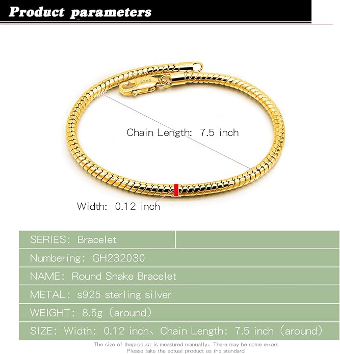 Dankadi Italy Smooth 3MM 4MM Round Snake Chain Bracelet Solid 925 Sterling Silver Men Women 6.3" 6.7" 7" 7.5" 8" 8.5" 9" 9.5" Bangle Charm Jewelry Gift