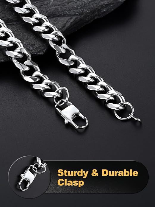 U7 Cuban Link Chain Necklace, Stainless Steel/Black/Gold Plated Chunky Curb Chain Necklace for Men Women, 14-30 Inches, 3/6/9/12 mm Width