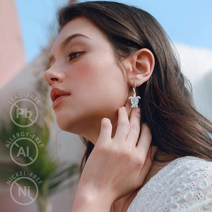 Vito 925 Sterling Silver Teardrop Earrings for Women, Moonstone Turquoise Drop Dangle Earrings Cat Snake Turtle Tree of Life Leverback Earrings Boho Jewelry Gift for Mom Wife