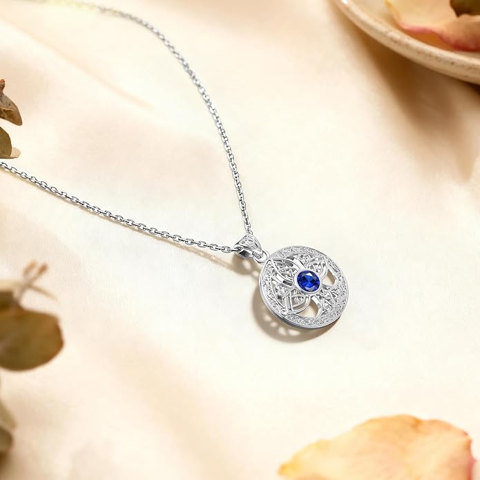 Birthstone Tree of Life Necklace for Women: 925 Sterling Silver Celtic Knot Pendant, Family Jewelry Gift for Mom Daughter Birthday Mother’s Day