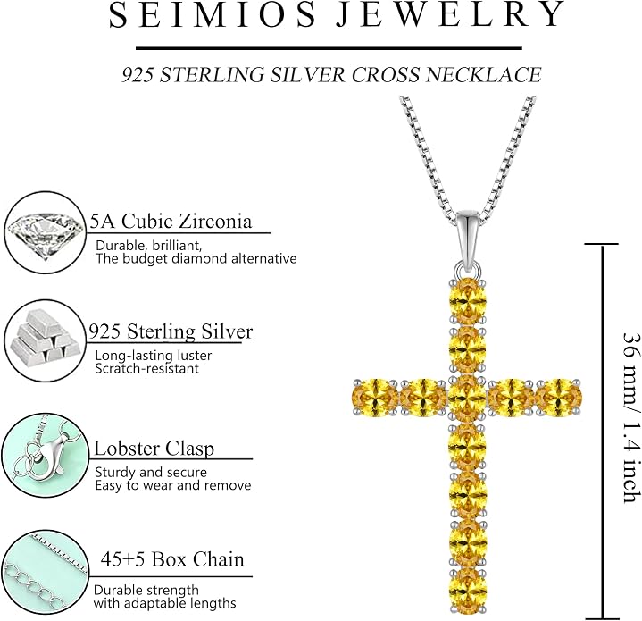 925 Sterling Silver Cross Necklace for Women Men Christian Jesus Faith Birthstone Cross Crucifix Pendant Necklaces