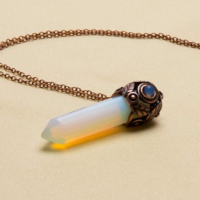 Bivei Retro Antique Brass Chakra Necklace Hexagonal Prism Gemstone Quartz Crystal Stone Healing Pendant (Pack of 5)