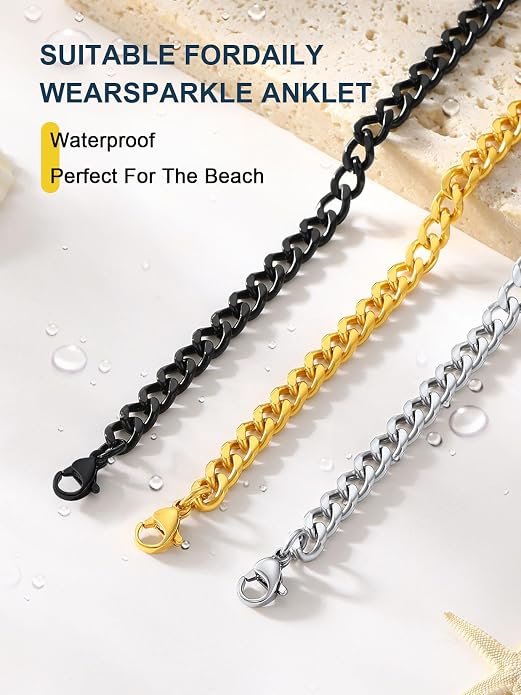 ChainsPro Resizable Anklet Chain for Women Men, Figaro/Wheat/Twist Rope/Cuban Foot Bracelet-Strong with Good Clasp-18K Gold Plated(Send Gift Box)