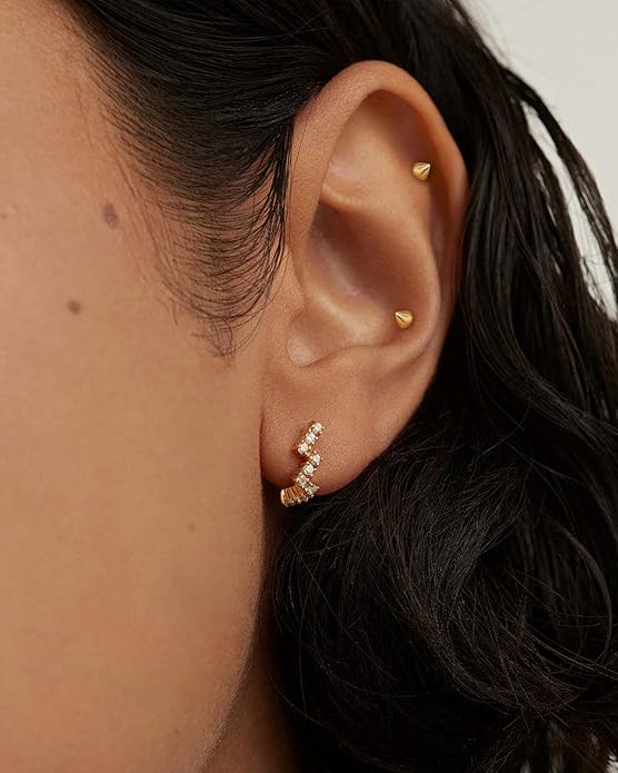 COCHARM 14k Solid Gold 16g Labret Studs Real Yellow Gold Medusa Monroe Madonna Stud Lip Piercing Helix Cartilage Conch Earring Stud