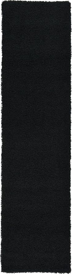 Unique Loom Solid Shag Collection Area Rug (2' 6" x 10' Runner, Jet Black) | Modern solid area rug for bathroom, hallway & mud room. Stain-resistant, easy-care, kid & pet friendly