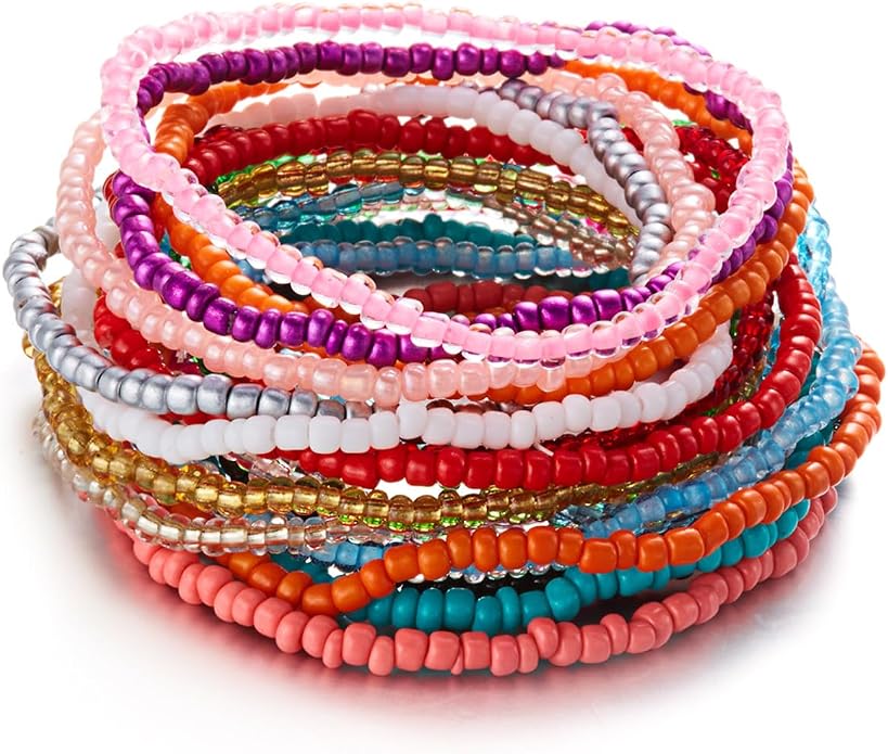 20pc Multicolor Bohemian Seed Beaded Stretch Stackable Handmade Bracelet Anklet Women's Summer Fashion Beach Resort Jewelry Gifts