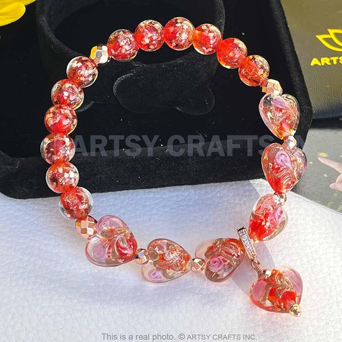 ARTSY Crafts Glow in the Dark Heart Shaped Glass Bead Bracelets & Necklaces, Handmade in USA
